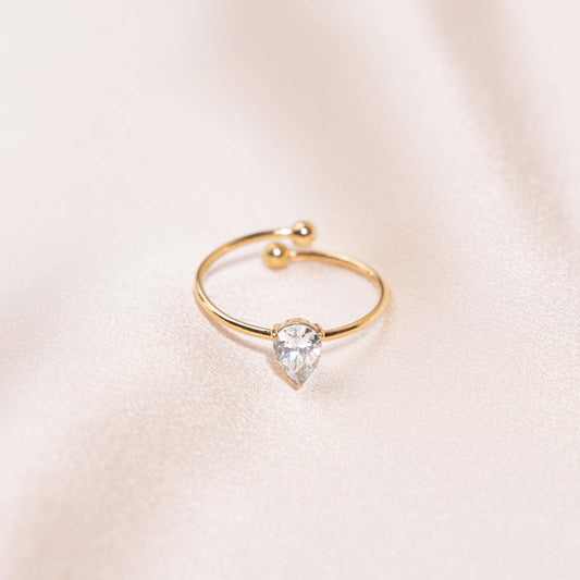 Anillo Ajustable Lágrima de Circonita en Acero Inoxidable