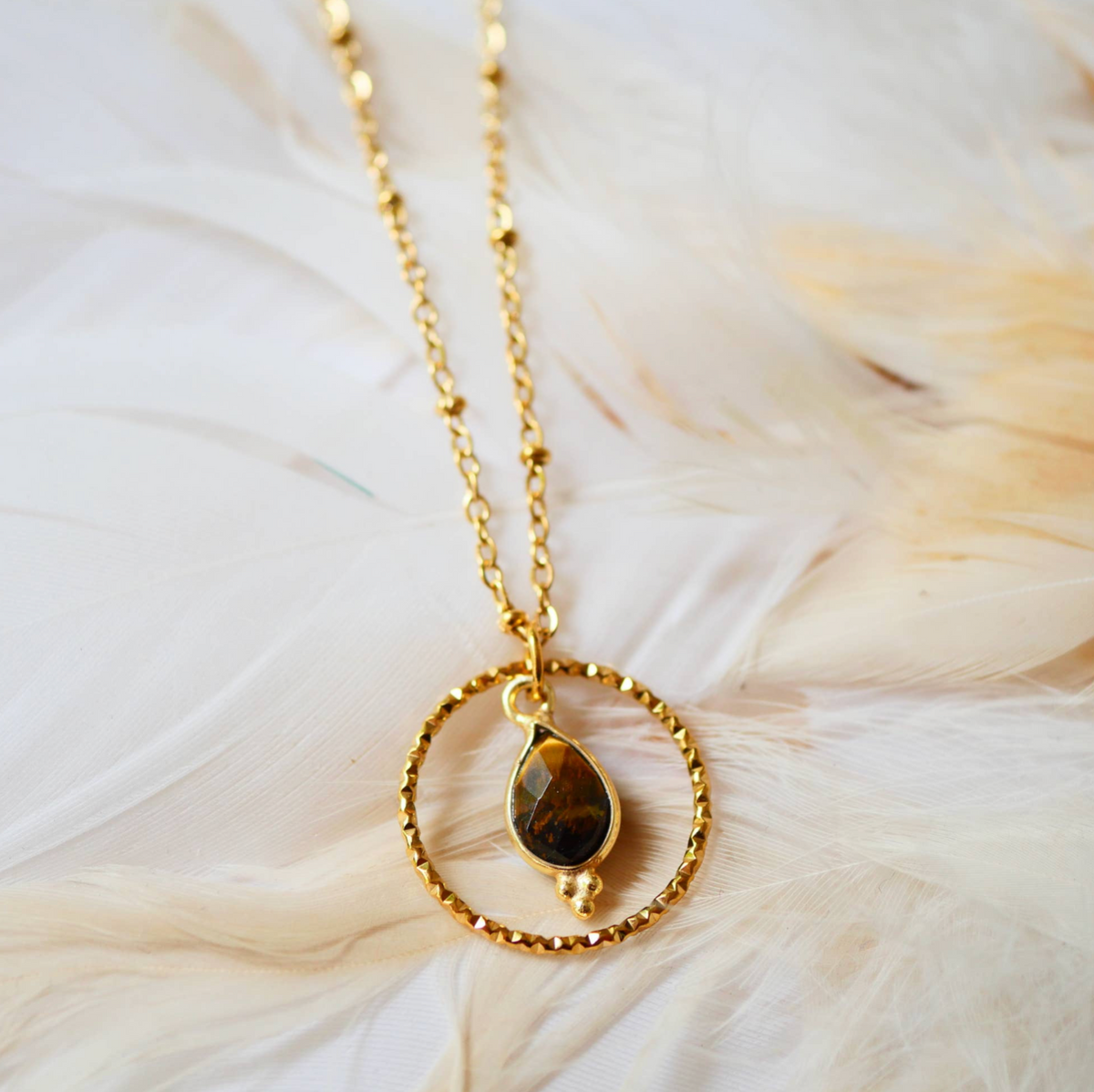 Collar Clementine en Acero Inoxidable – Cuarzo Rosa u Ojo de Tigre