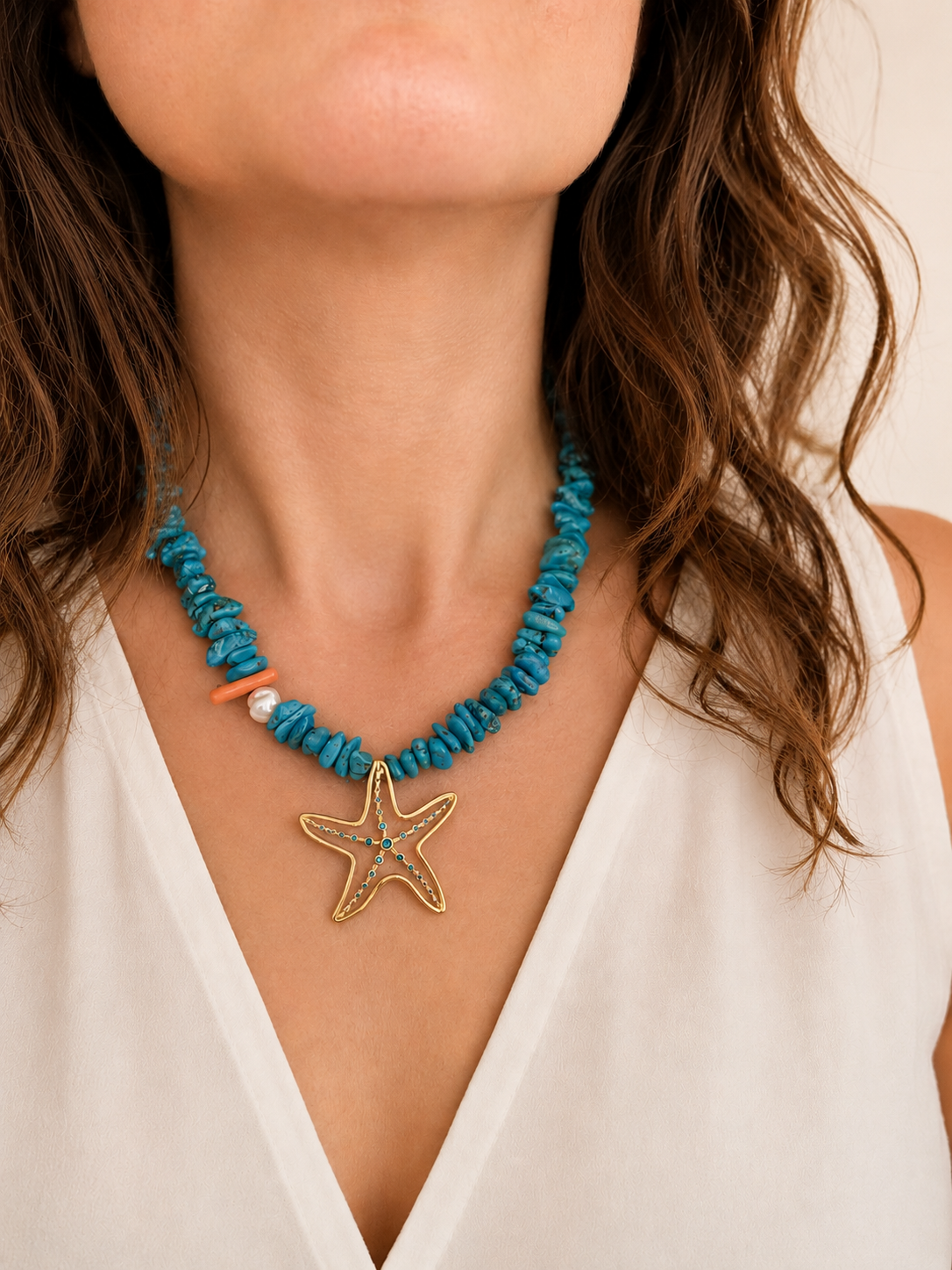 Collar NEREIDA – Jaspe Rojo / Turquesa Natural