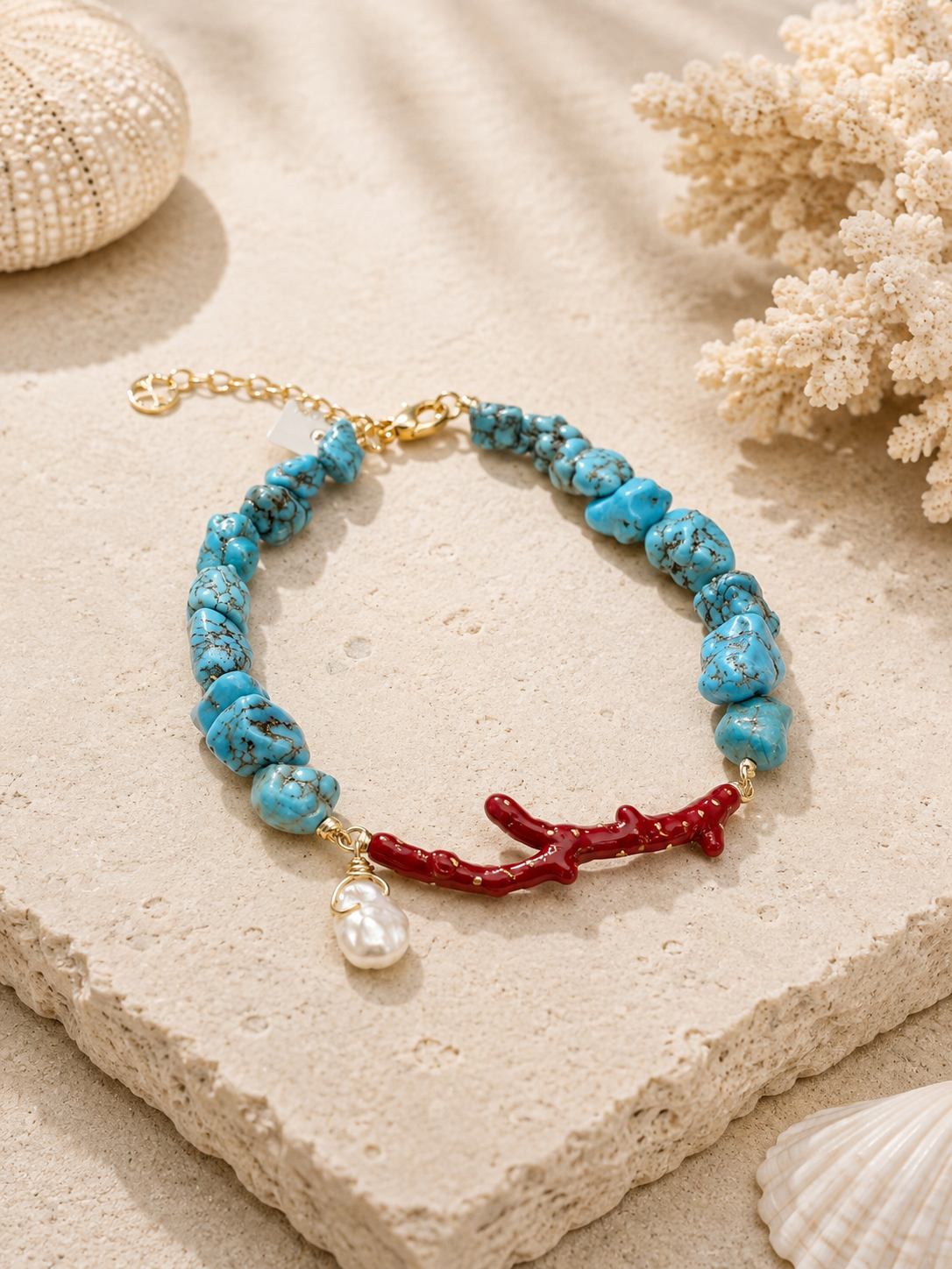 Pulsera Galene – Turquesa Natural, diseño Mediterráneo y Perla