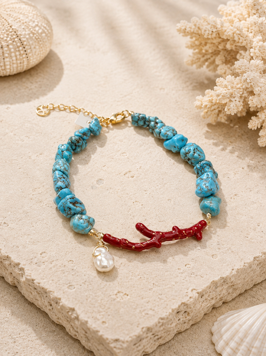 Pulsera Galene – Turquesa Natural, diseño Mediterráneo y Perla