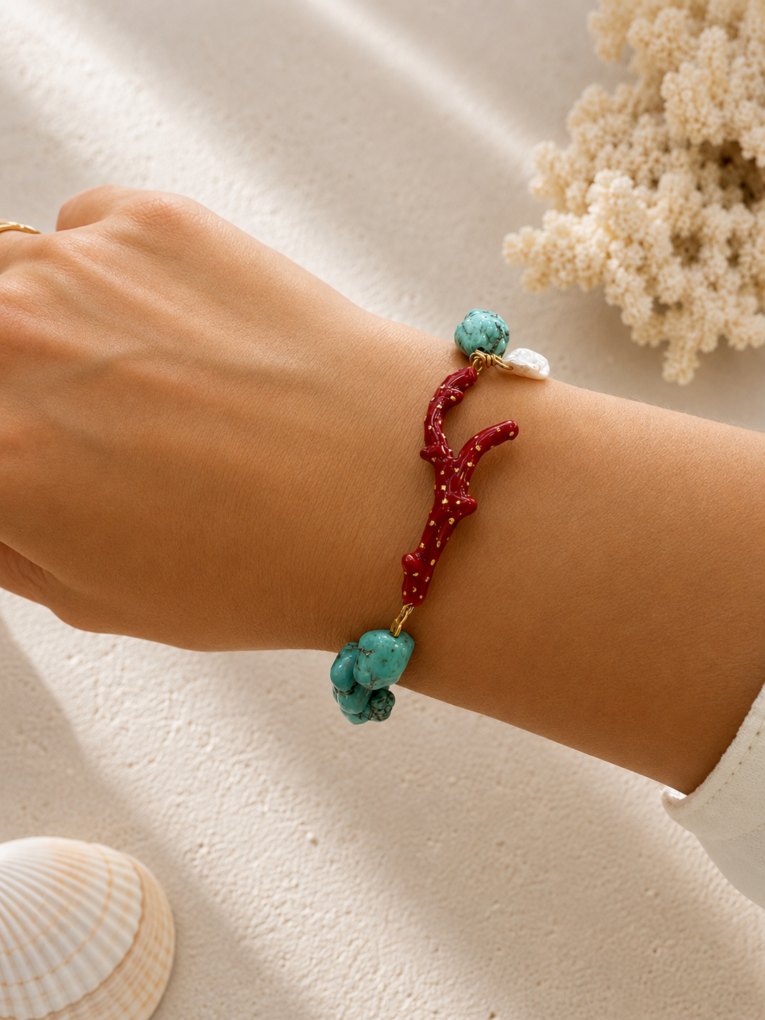 Pulsera Galene – Turquesa Natural, diseño Mediterráneo y Perla