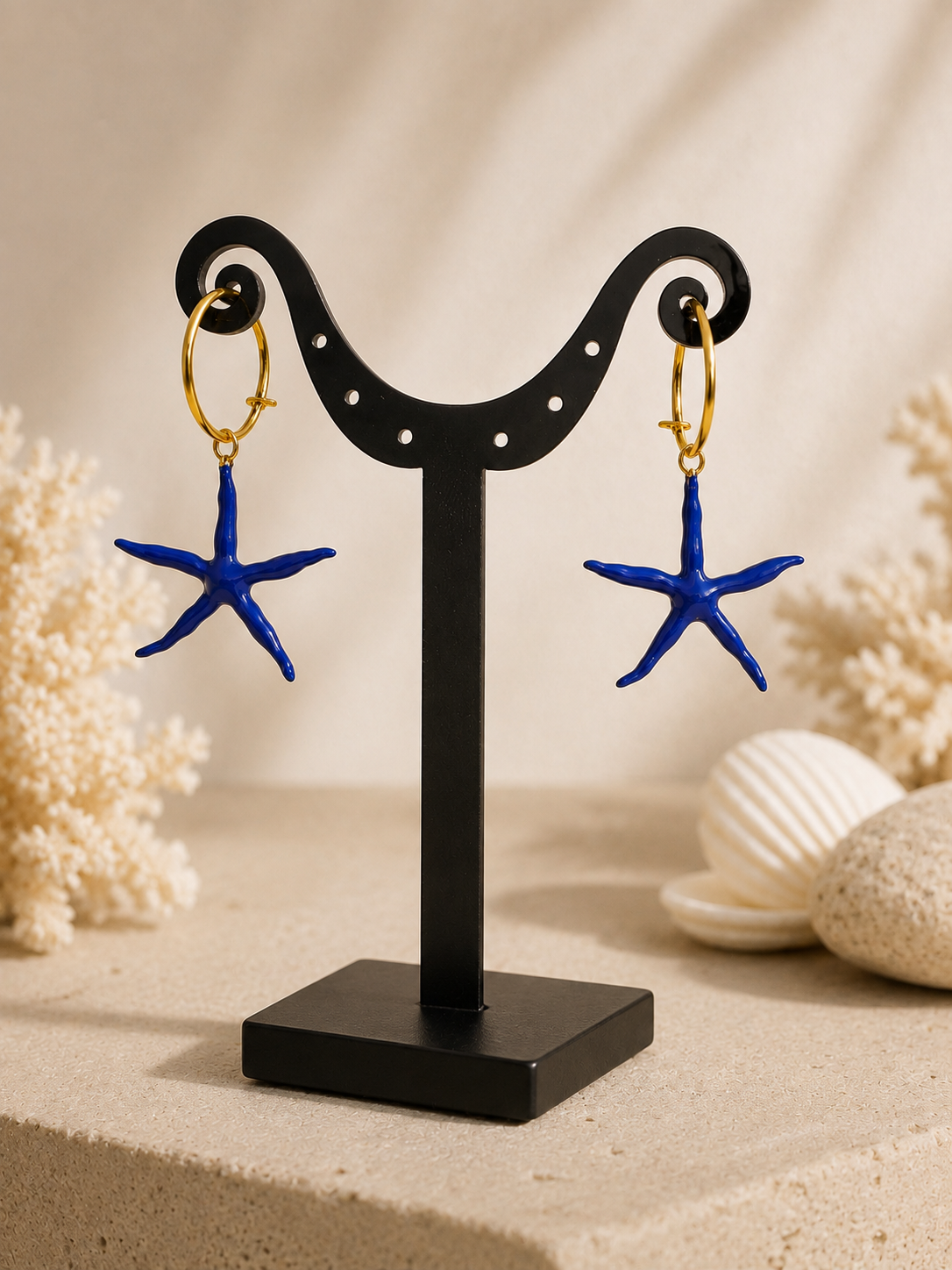 Pendientes Asteria – Aros de plata con Estrella de Mar Esmaltada
