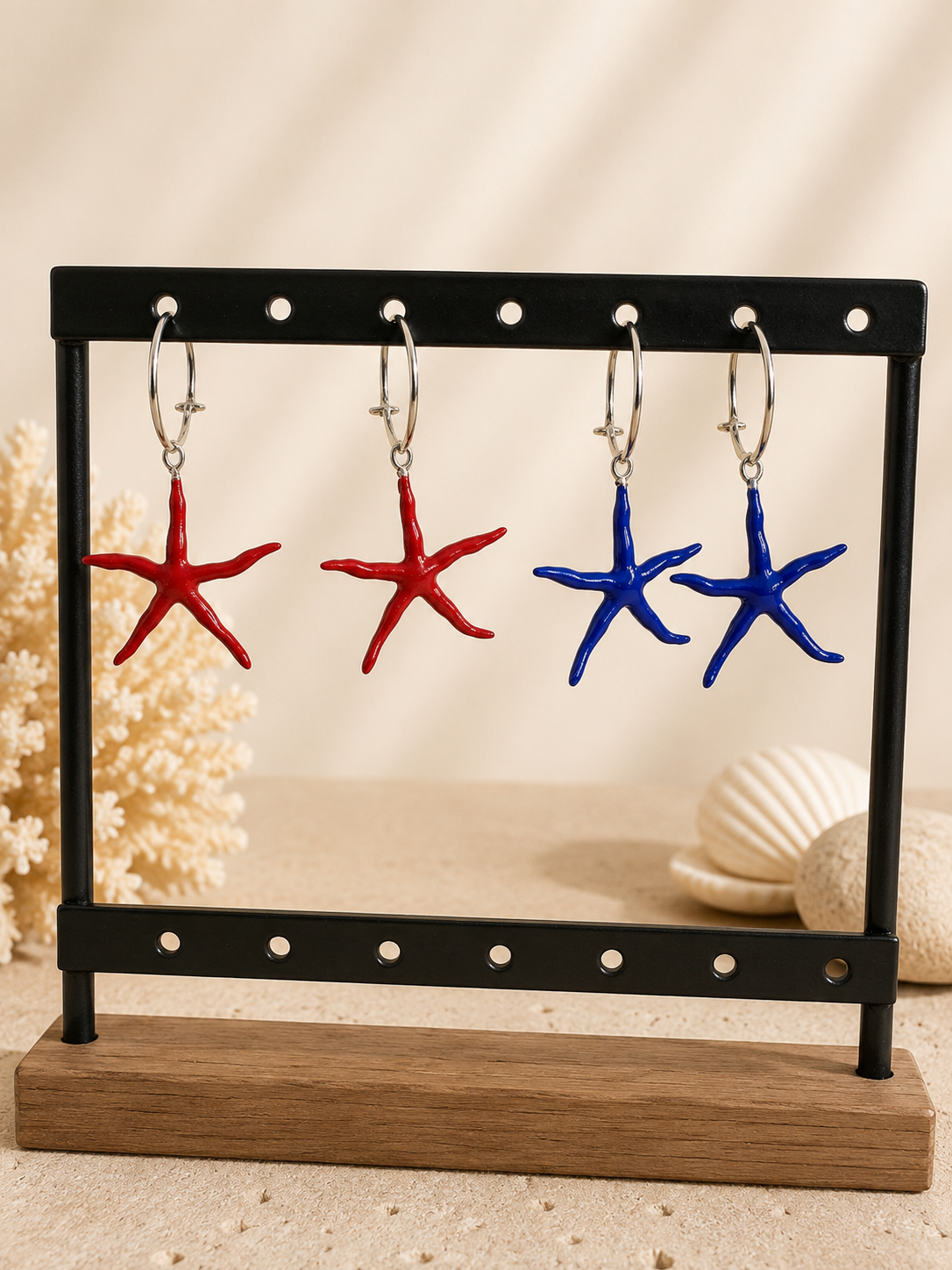 Pendientes Asteria – Aros de plata con Estrella de Mar Esmaltada