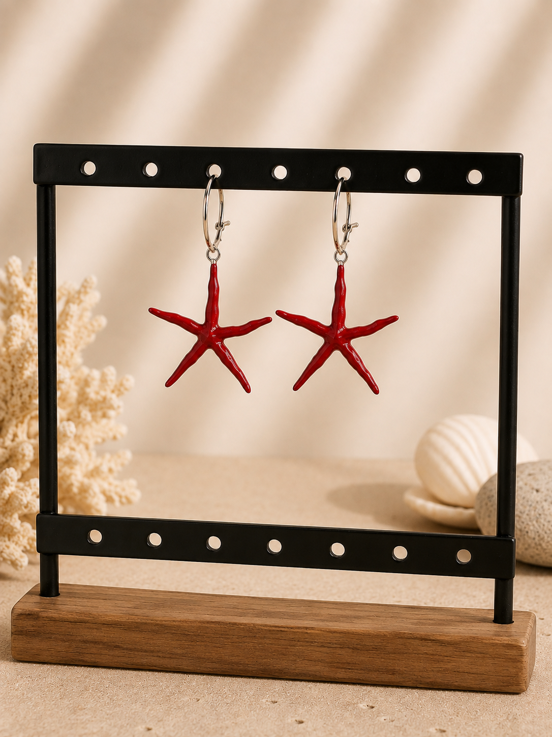 Pendientes Asteria – Aros de plata con Estrella de Mar Esmaltada