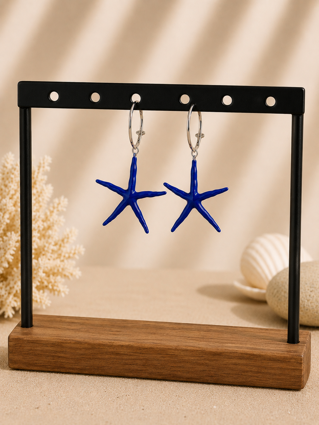 Pendientes Asteria – Aros de plata con Estrella de Mar Esmaltada