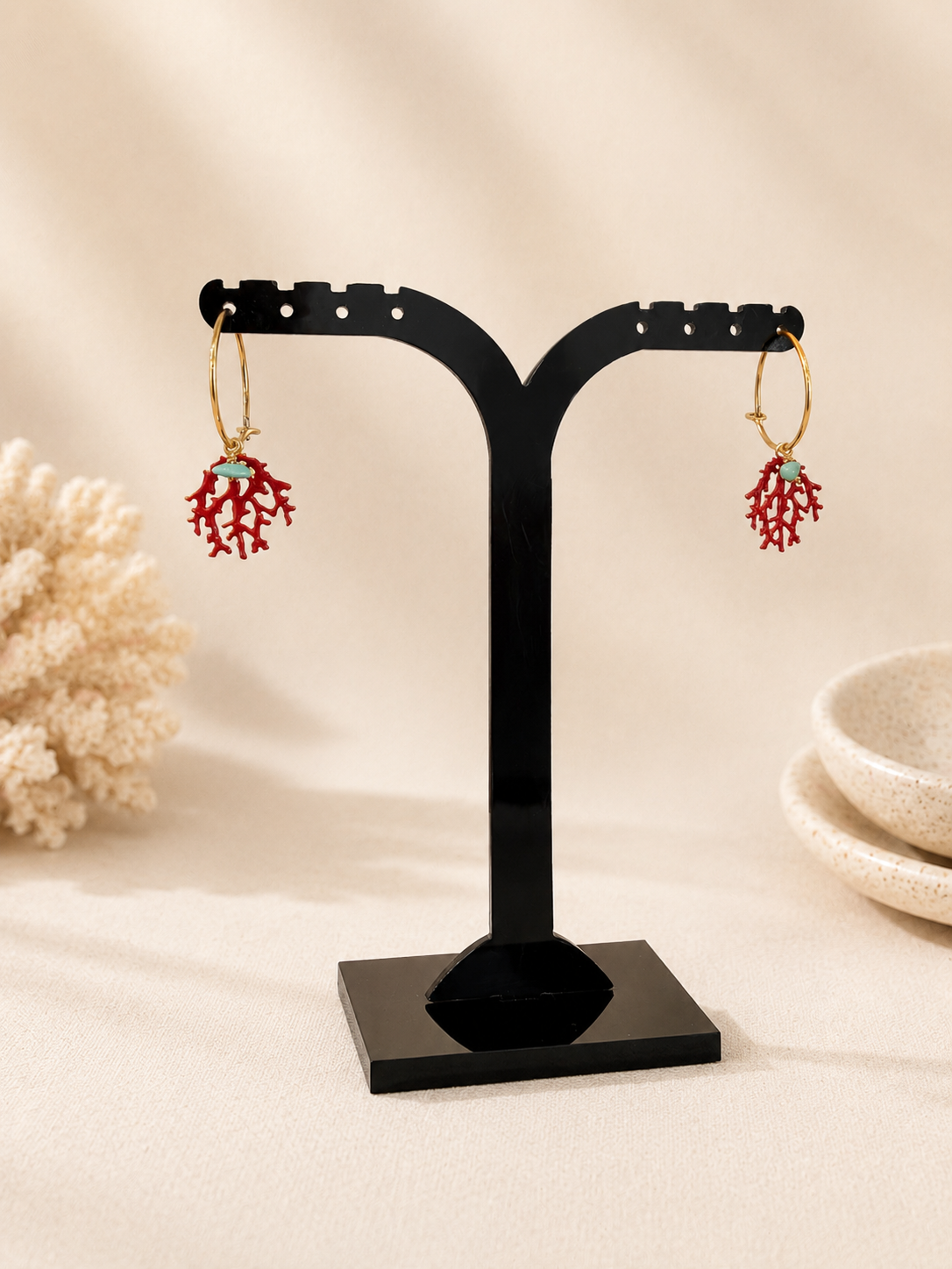 Pendientes Galene – Aros de Coral de plata y Turquesa Natural