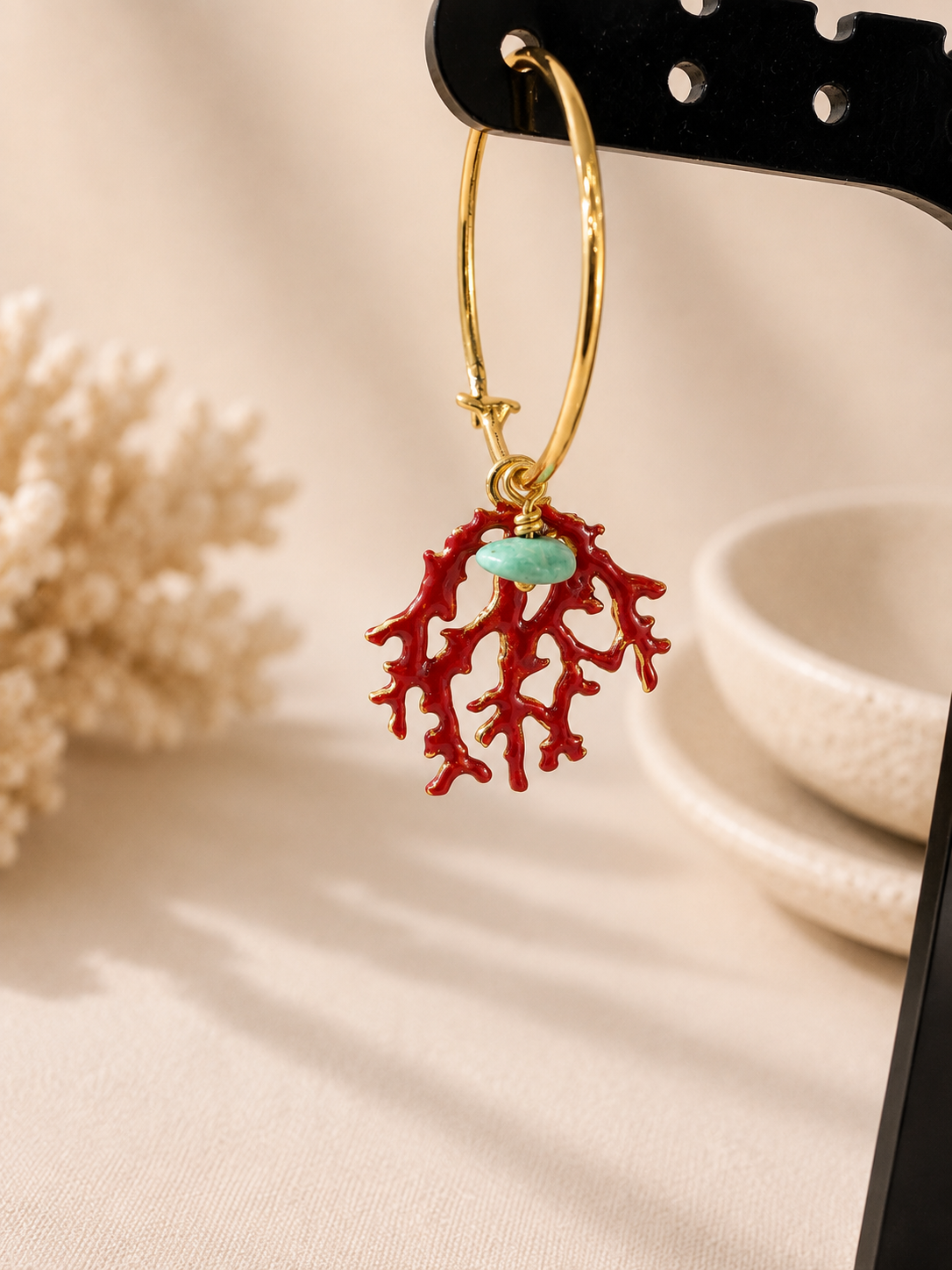 Pendientes Galene – Aros de Coral de plata y Turquesa Natural
