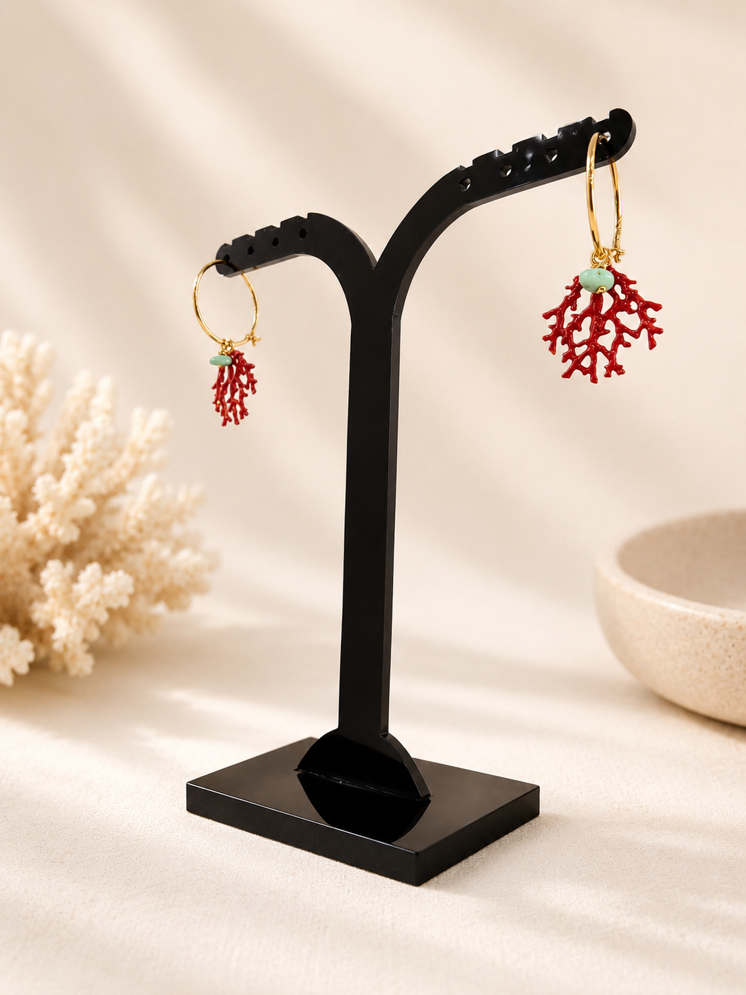 Pendientes Galene – Aros de Coral de plata y Turquesa Natural