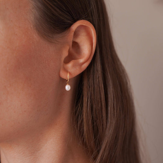 Pendientes de acero inoxidable mini aros perla