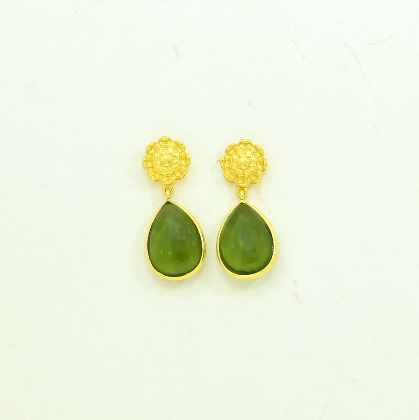 Pendientes Girasol con Gota de Turmalina Verde