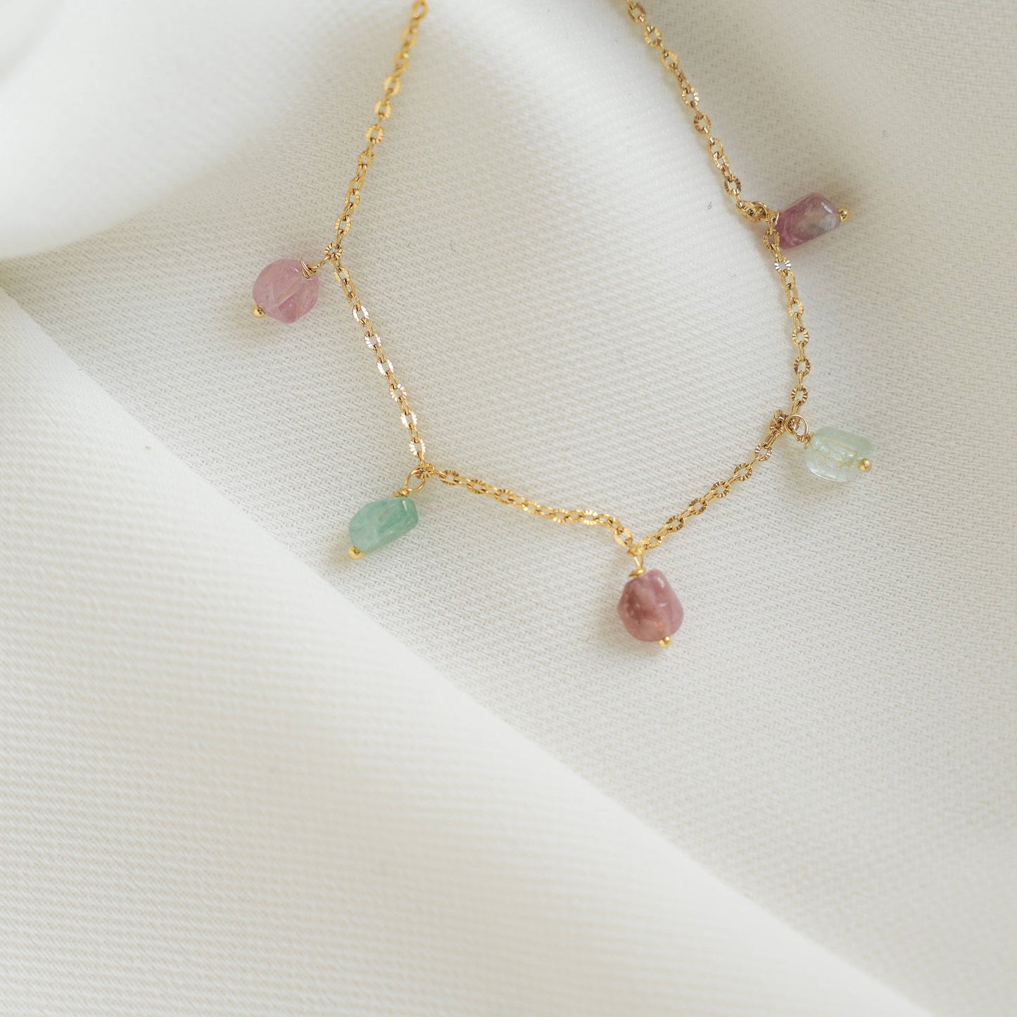 Pulsera fina piedra turmalina rosa y verde