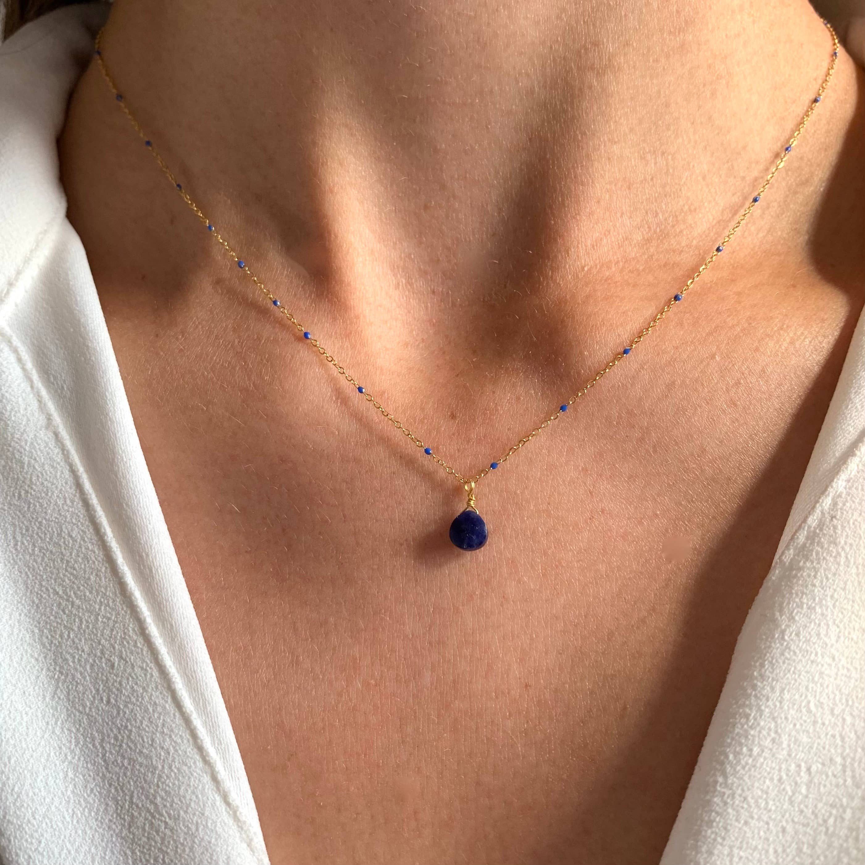 Collar lágrima piedra natural – Ágata verde, Rubí o Lapislázuli