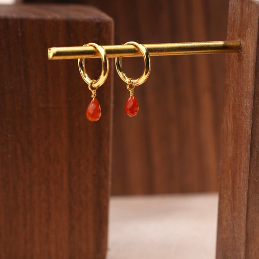 Pendientes de acero mini aros con gota roja