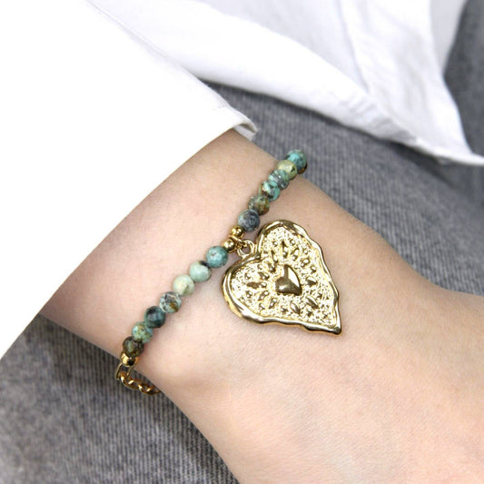 Brazalete Venus de acero inoxidable en forma de corazón y piedra