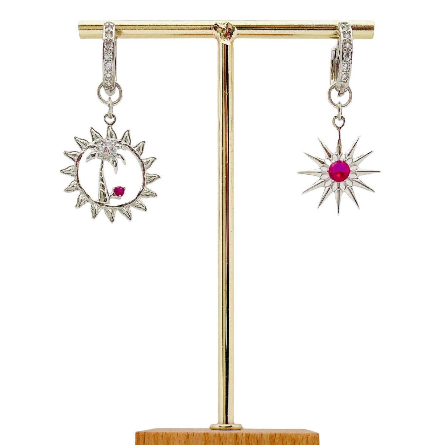 Pendientes de aro de plata rosa de verano