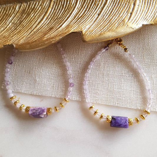 PULSERA CHAROITA SANA - con ametrino y charoita