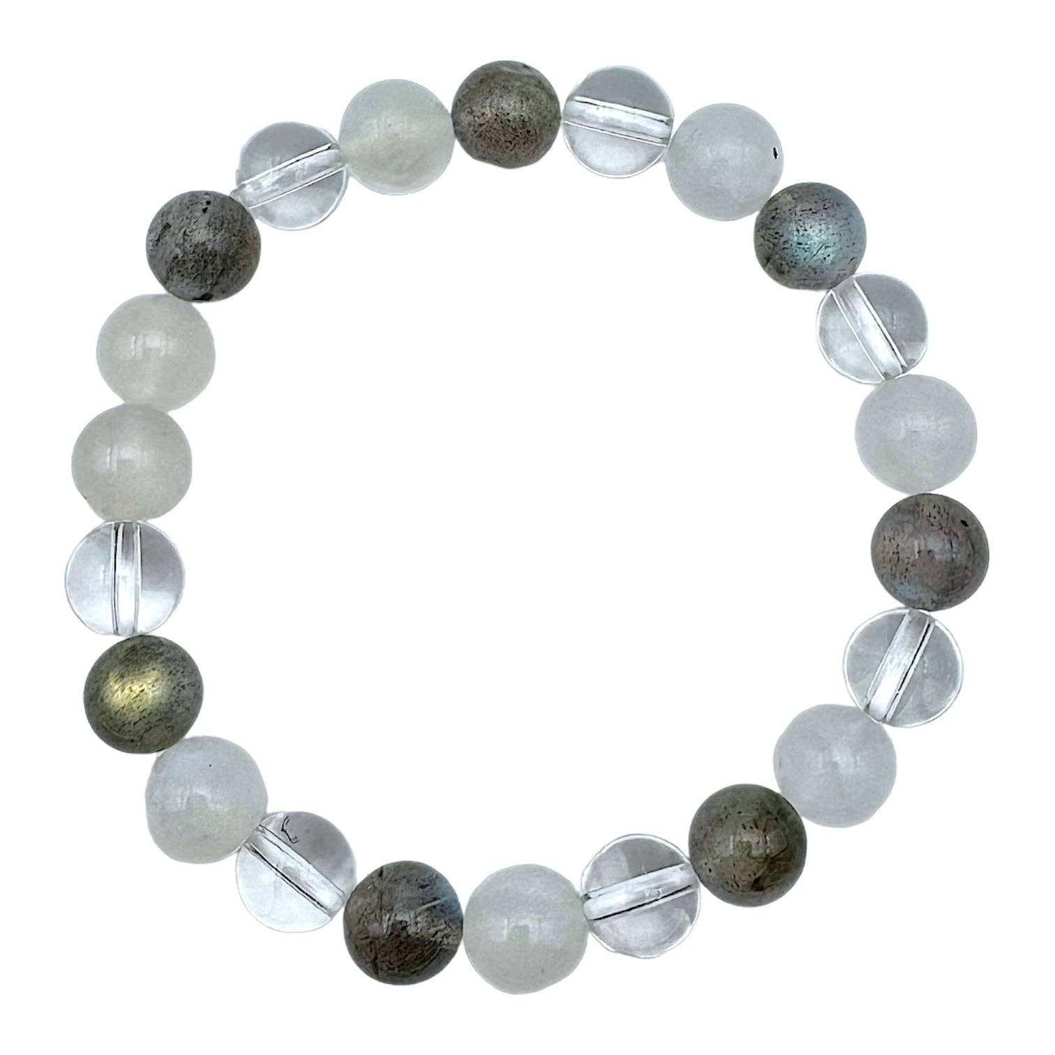 Pulsera “Energía Espiritual” – Armonía, Intuición y Protección: piedra lunar arcoíris, labradorita y cristal de roca