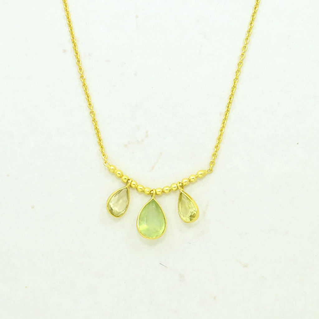 Collar dorado  Pippa de Plata - Prehnita y Cuarzo Limón