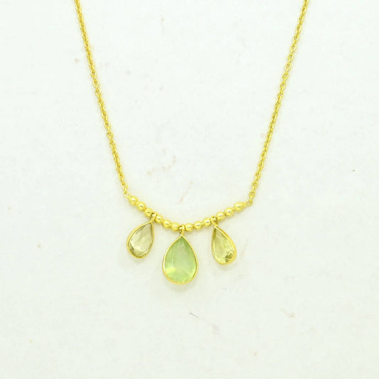 Collar dorado  Pippa de Plata - Prehnita y Cuarzo Limón