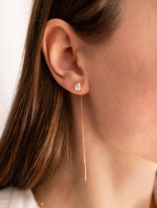 Pendientes colgantes con cadena y circonita en acero inoxidable