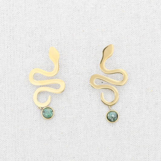 Pendientes Acero Serpiente Colgante Piedra