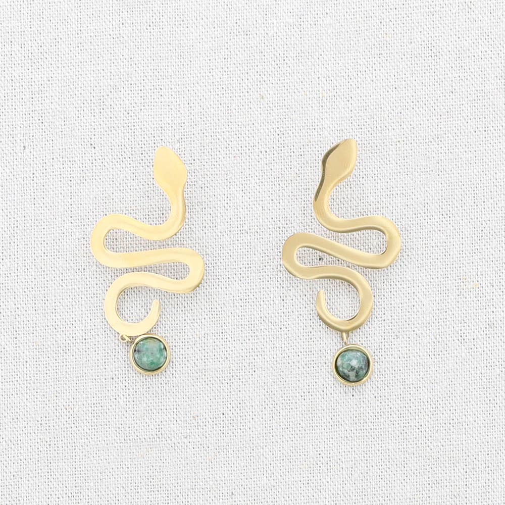 Pendientes Acero Serpiente Colgante Piedra