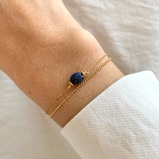 Pulsera de doble hilera de cadena lapislázuli