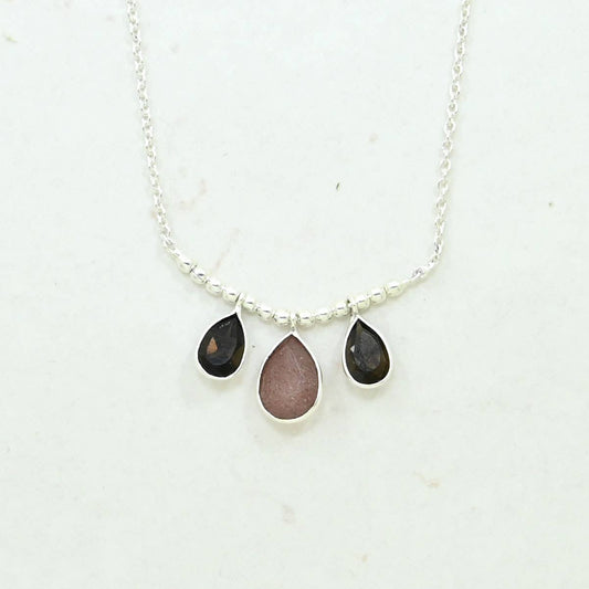Collar Pippa Plata - Fresa y Cuarzo Ahumado