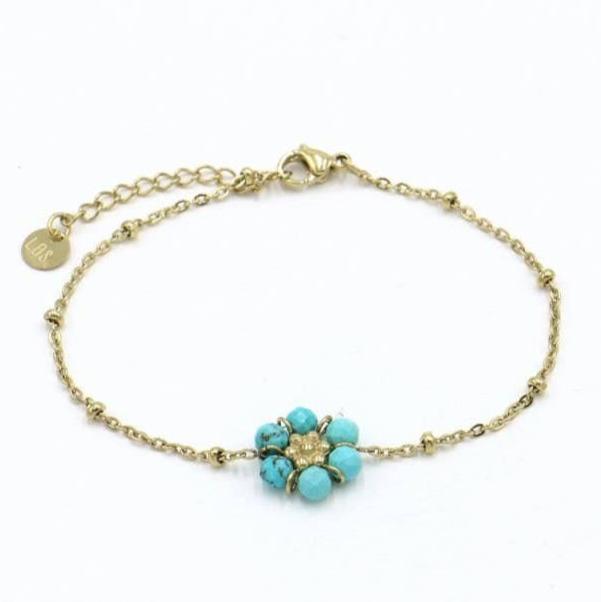 Pulsera de piedra floral de acero inoxidable para mujer