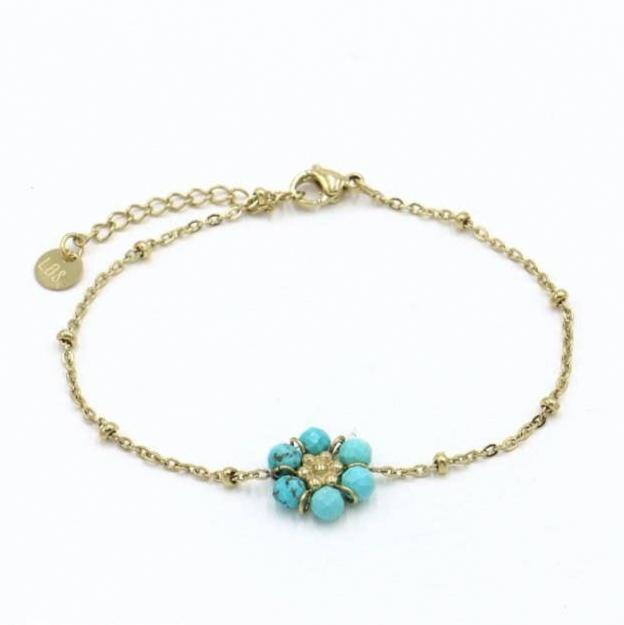 Pulsera de piedra floral de acero inoxidable para mujer