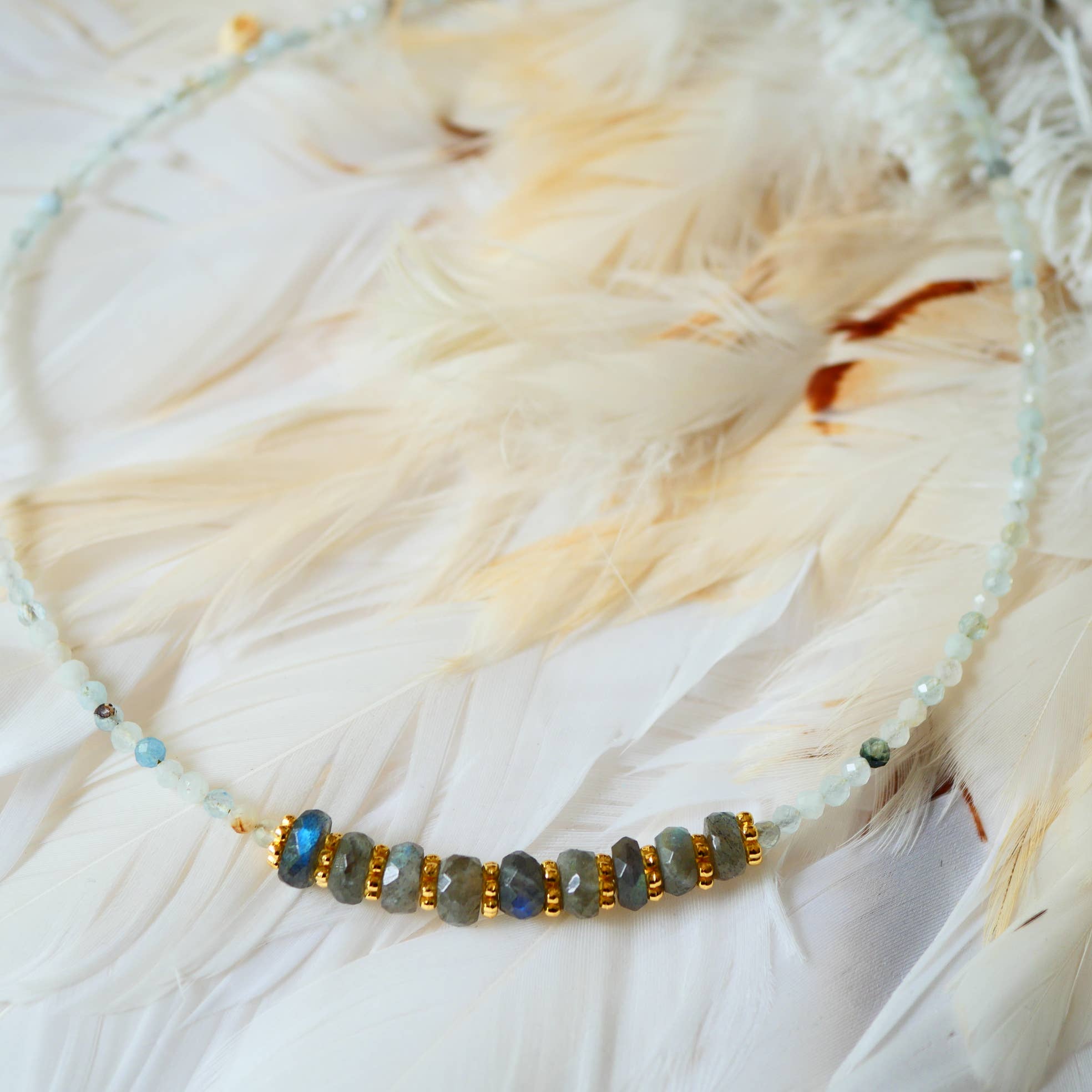 COLLAR AGUAMARINA Y LABRADORITA