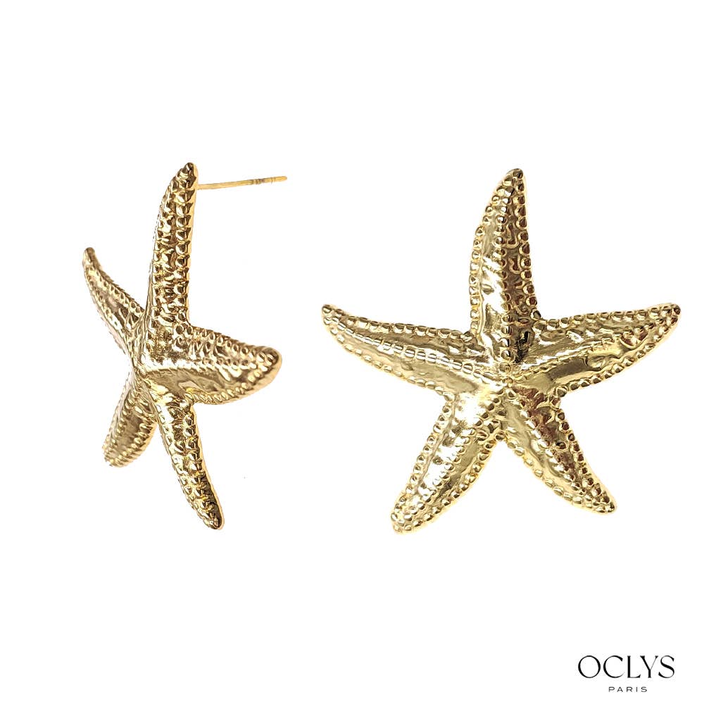 Pendientes estrella de mar martillados acero inoxidable