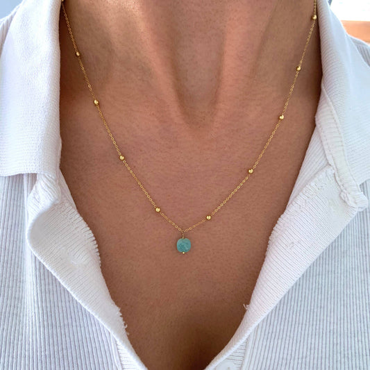 Colgante de acero inoxidable con piedra de amazonita azul