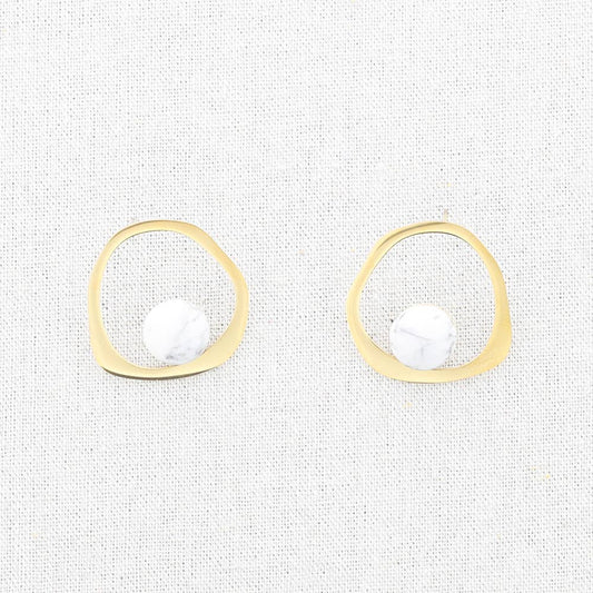 Pendientes de Acero en forma de Aro Irregular con Piedra