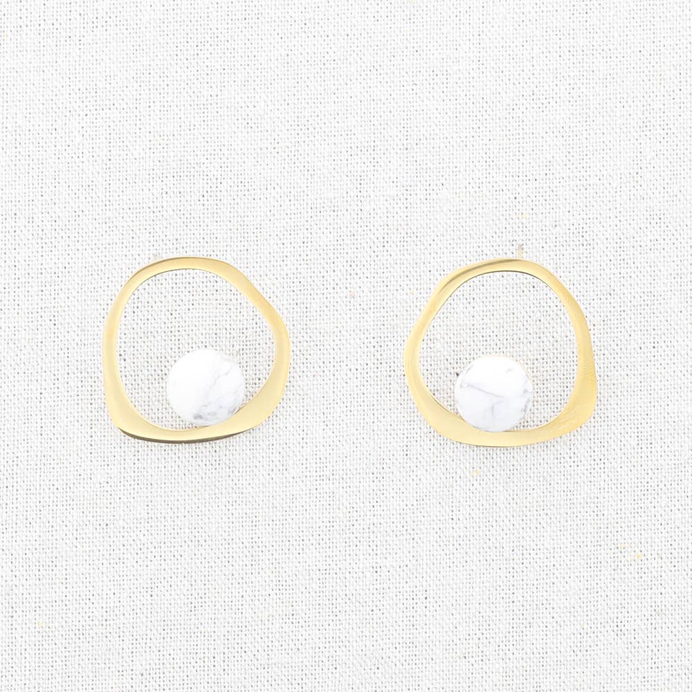 Pendientes de Acero en forma de Aro Irregular con Piedra