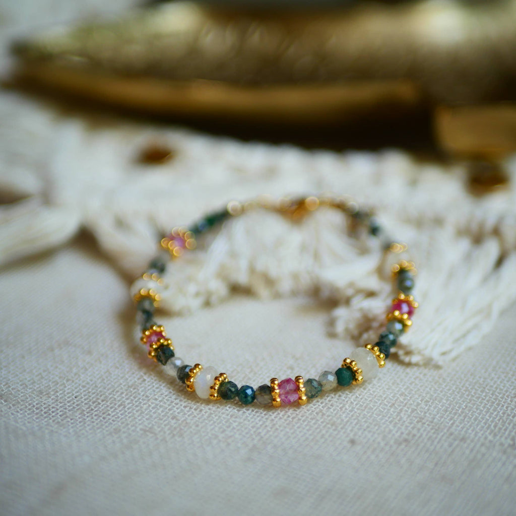 PULSERA MEDINI, ÁGATA MUSGOSA, TOPACIO ROSA, PIEDRA LUNAR