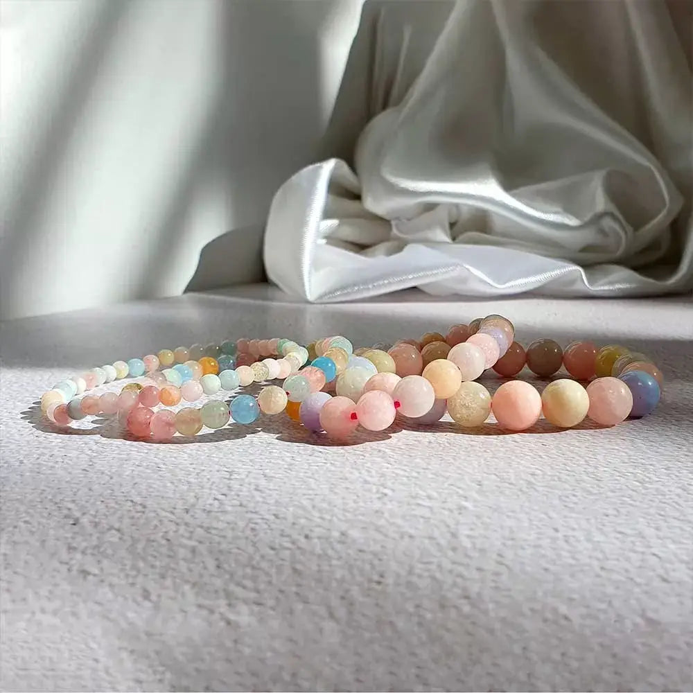 Pulsera de aguamarina y morganita de 4 mm