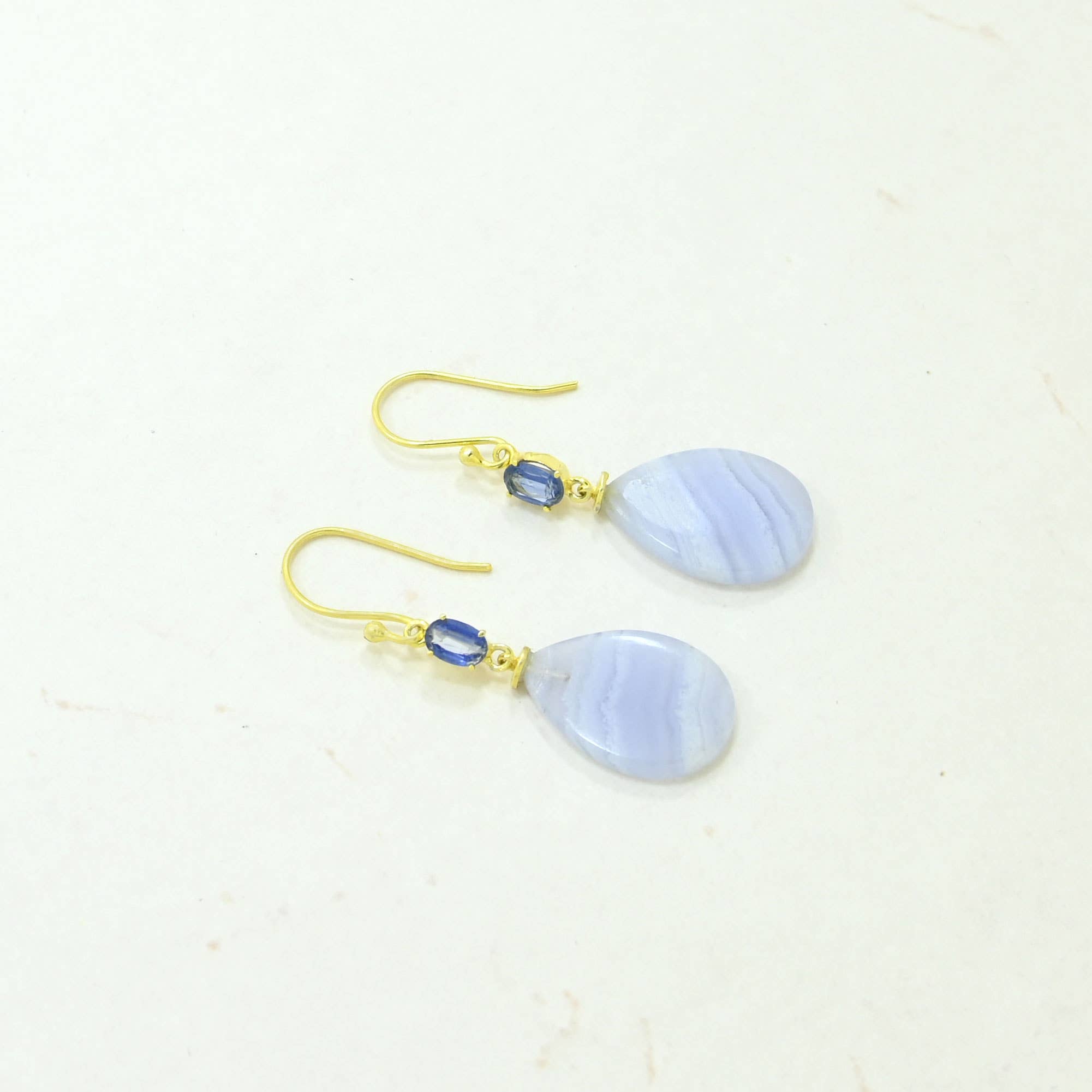 Pendiente Ria Plata 925 - Cianita Azul y Ágata Azul