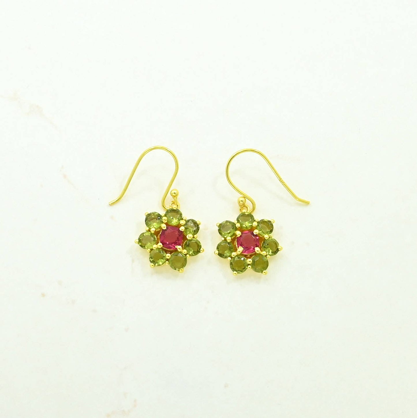 Pendiente Blossom  Plata 925 - Turmalina Verde y Rosa