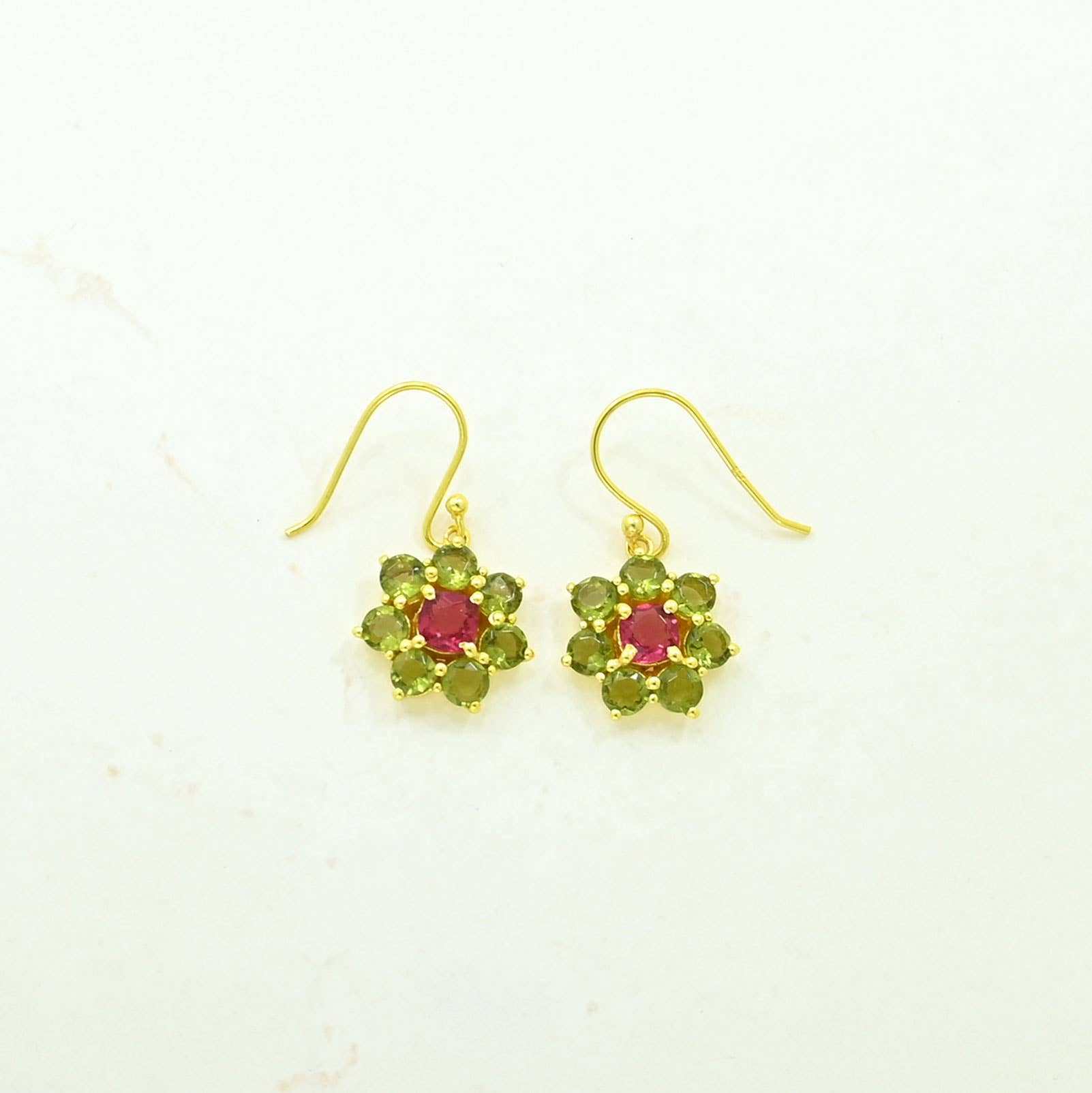 Pendiente Blossom  Plata 925 - Turmalina Verde y Rosa