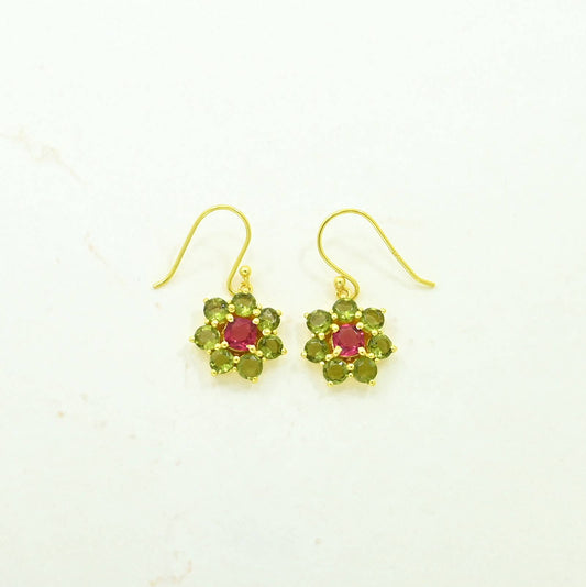 Pendiente Blossom  Plata 925 - Turmalina Verde y Rosa