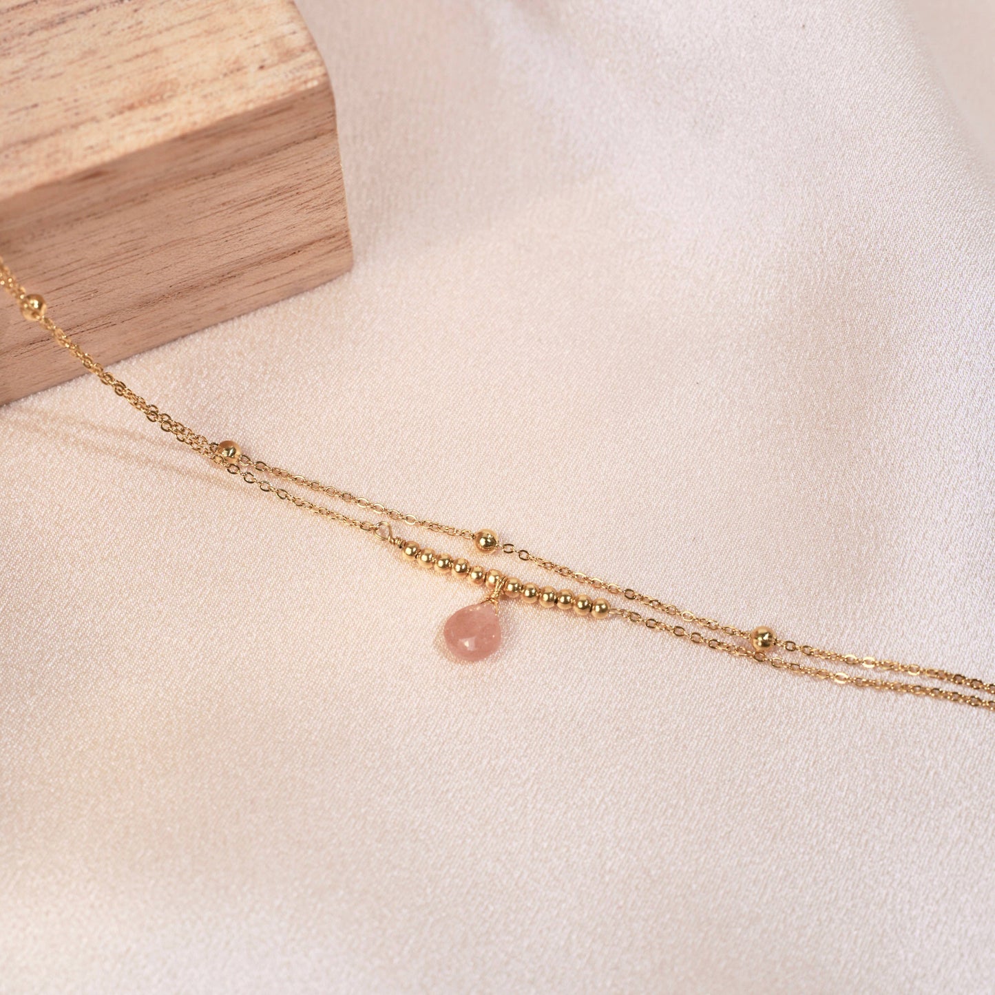 Pulsera de cadena de piedras finas de doble hilera para mujer