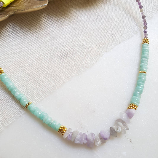Collar Dayo de amatista y amazonita