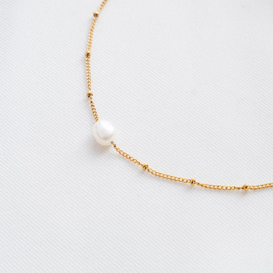 Collar Minimalista con Perla de Agua Dulce Natural en Acero Inoxidable