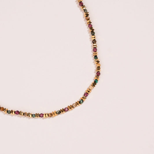 Collar de Ágata Multicolor y Circonitas en Acero Inoxidable