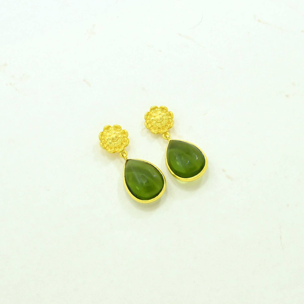 Pendientes Girasol con Gota de Turmalina Verde