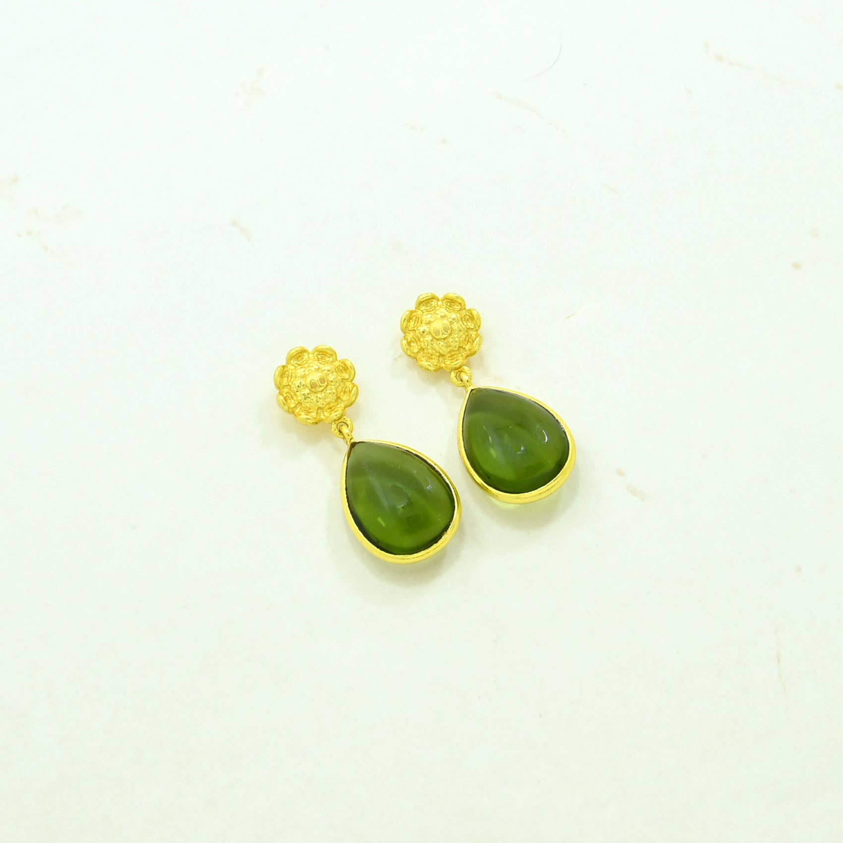 Pendientes Girasol con Gota de Turmalina Verde
