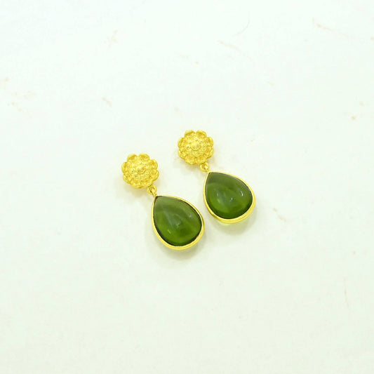 Pendientes Girasol con Gota de Turmalina Verde