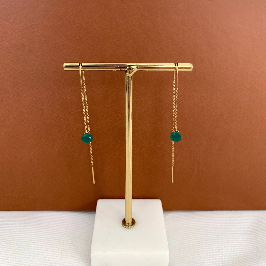 Pendiente de cadena pasante de acero con gota de ágata verde